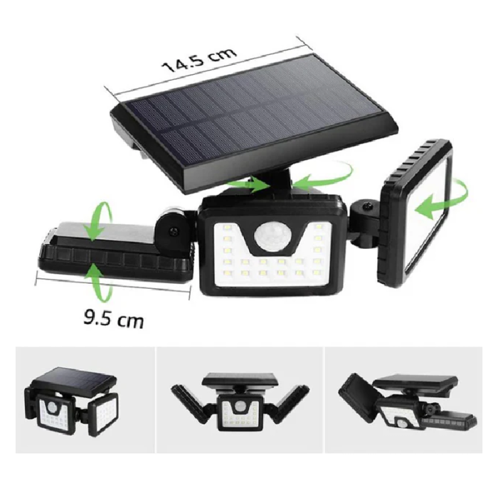 Lampa Solara de Perete SUPER TRENDS®, cu Senzor de Miscare, 74 Leduri SMD, 15W, IP65, Lumina Rece, Incarcare Solara, Neagra [5]