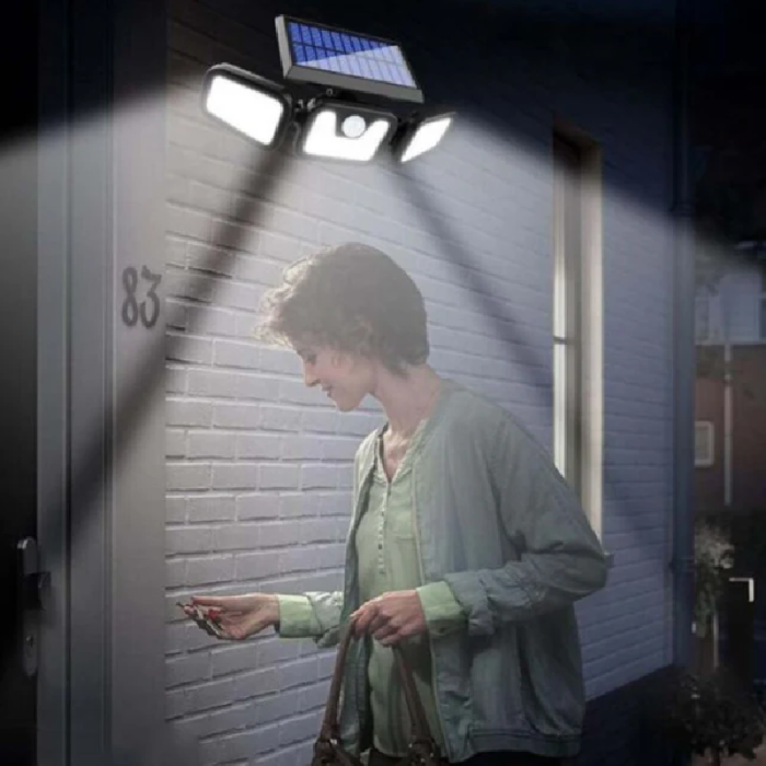 Lampa Solara de Perete SUPER TRENDS®, cu Senzor de Miscare, 74 Leduri SMD, 15W, IP65, Lumina Rece, Incarcare Solara, Neagra [7]