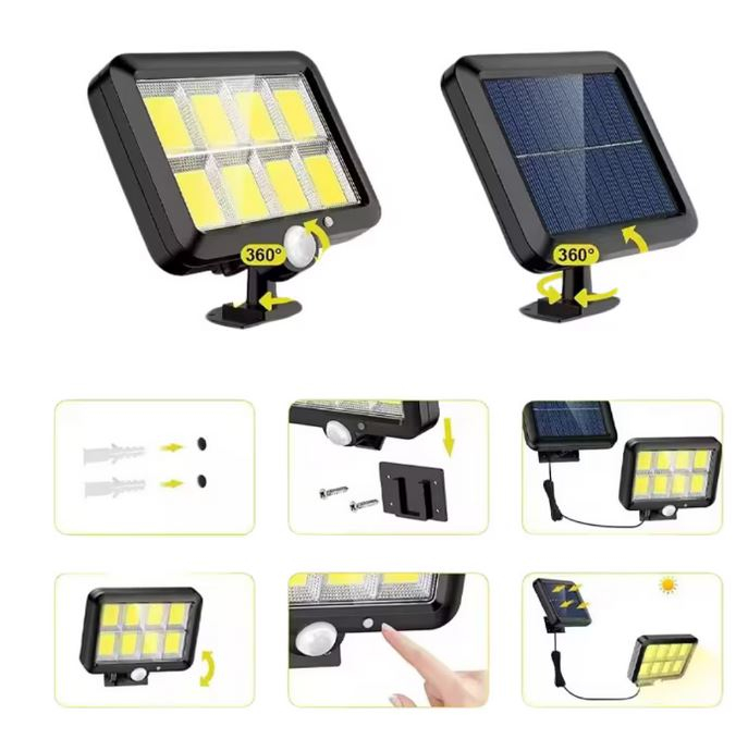 Lampa Solara LED Premium SUPER TRENDS® Cu Telecomanda, Ajustabila, Senzor De Miscare Si Lumina, Baterie Inclusa 1200 mAh, 260 LM, 120 COB LED, Lungime Cablu 5 Metri, Rezistenta La Apa, Negru [2]