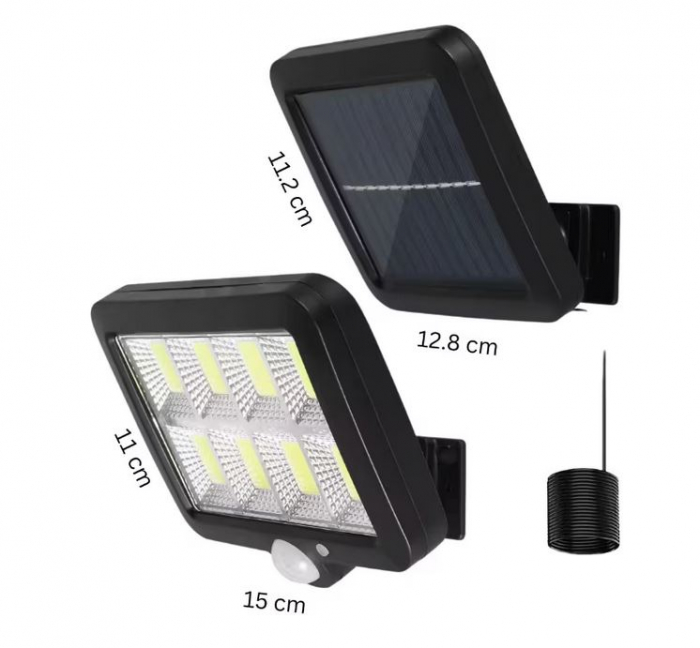 Lampa Solara LED Premium SUPER TRENDS® Cu Telecomanda, Ajustabila, Senzor De Miscare Si Lumina, Baterie Inclusa 1200 mAh, 260 LM, 120 COB LED, Lungime Cablu 5 Metri, Rezistenta La Apa, Negru [3]