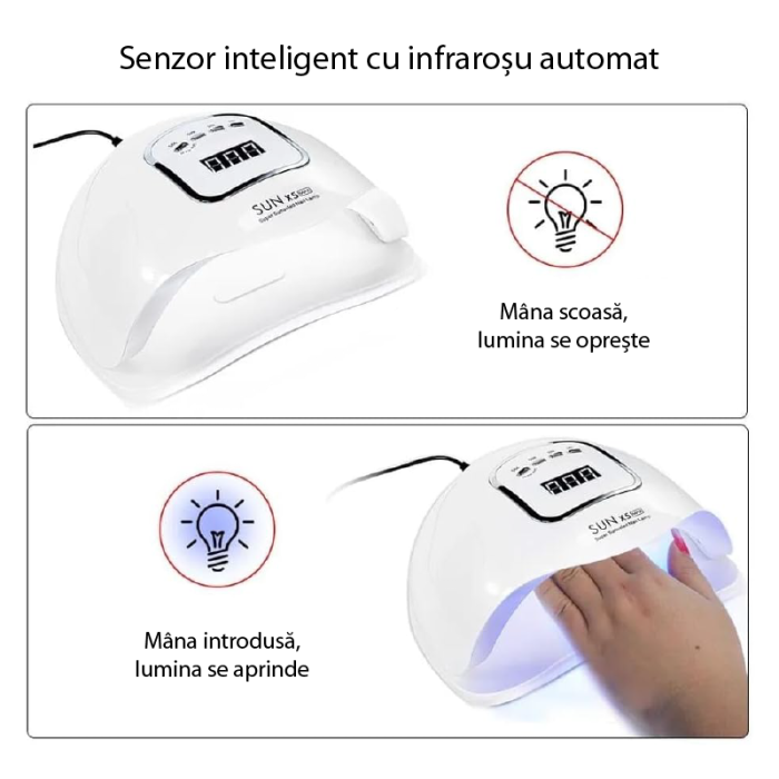 Lampa UV cu LED-uri Pentru Unghii SUPER TRENDS®, Usuca Oja Semipermanenta, 4 Setari de Timp, Senzor Automat si Ecran LCD, Potrivit Pentru Unghii de la Maini si Picioare, Portabil, 120W, Alb [3]