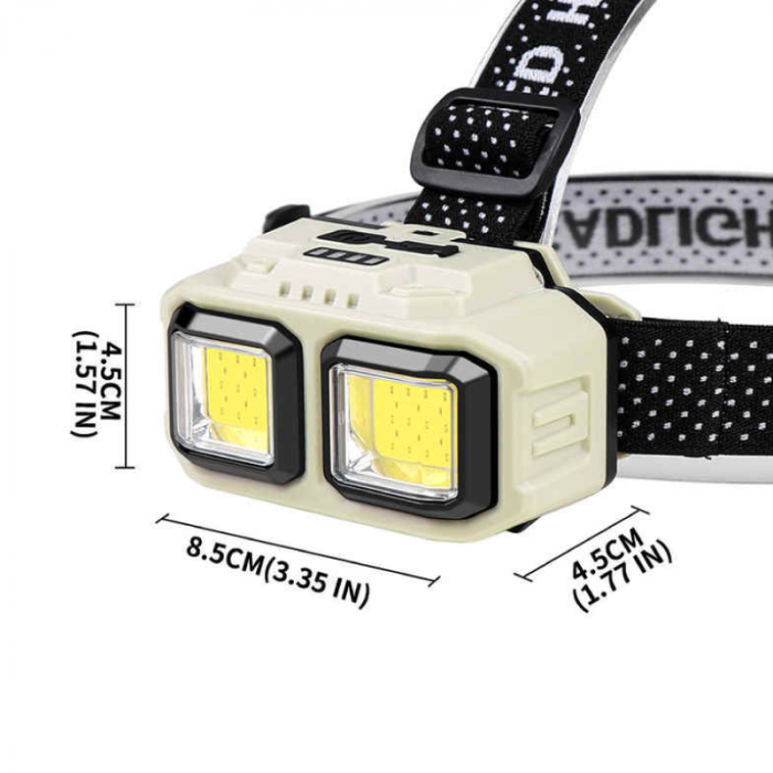 Lanterna Frontala Reincarcabila cu LED Profesionala SUPER TRENDS®, Rezistenta la Apa, Lumina Ajustabila, Pentru Camping, Drumetii, Pescuit, Acumulator, Reincarcare Prin Cablu USB, Negru-Crem [2]