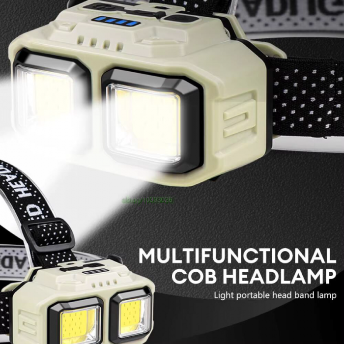 Lanterna Frontala Reincarcabila cu LED Profesionala SUPER TRENDS®, Rezistenta la Apa, Lumina Ajustabila, Pentru Camping, Drumetii, Pescuit, Acumulator, Reincarcare Prin Cablu USB, Negru-Crem [7]