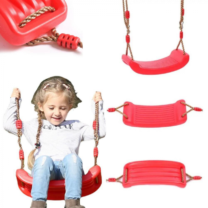 Leagan Pentru Copii Premium SUPER TRENDS®, Din ABS Rezistent, cu Franghie Ajustabila 175 cm, Pentru Interior si Exterior, Sustine Pana la 70 kg, +3 ani, Rosu [3]