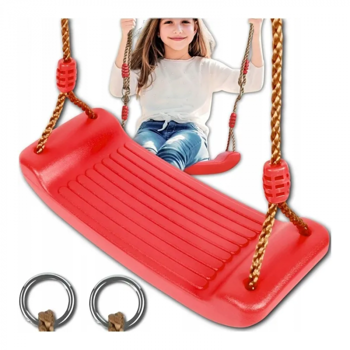 Leagan Pentru Copii Premium SUPER TRENDS®, Din ABS Rezistent, cu Franghie Ajustabila 175 cm, Pentru Interior si Exterior, Sustine Pana la 70 kg, +3 ani, Rosu [8]