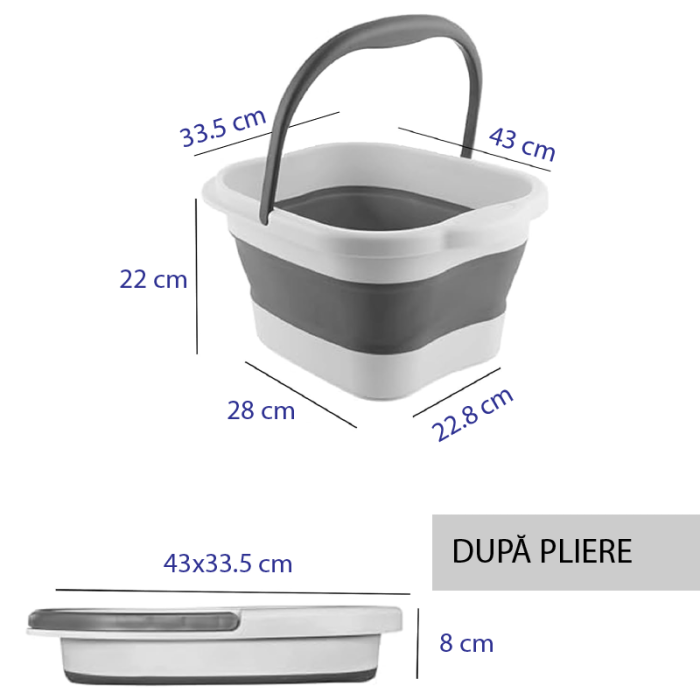 Lighean Pliabil Pentru Baie de Picioare SUPER TRENDS®, 13 L, Pedichiura, Masaj si Ingrijire, cu Maner, Usor de Curatat, cu Puncte de Presiune, Reflexoterapie, 43 x 33.5 x 22cm, Gri [3]