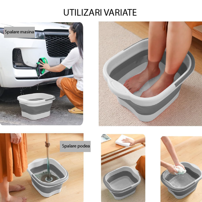 Lighean Pliabil Pentru Baie de Picioare SUPER TRENDS®, 13 L, Pedichiura, Masaj si Ingrijire, cu Maner, Usor de Curatat, cu Puncte de Presiune, Reflexoterapie, 43 x 33.5 x 22cm, Gri [6]