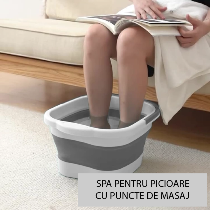 Lighean Pliabil Pentru Baie de Picioare SUPER TRENDS®, 13 L, Pedichiura, Masaj si Ingrijire, cu Maner, Usor de Curatat, cu Puncte de Presiune, Reflexoterapie, 43 x 33.5 x 22cm, Gri [5]