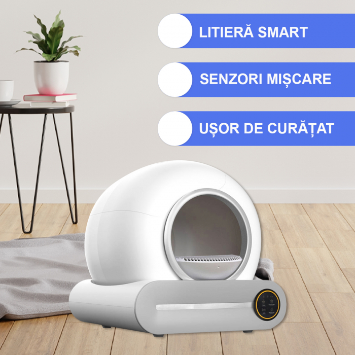 Litiera Inteligenta Premium SUPER TRENDS®, Pentru Pisici, Sistem Auto Curatare, Sterilizare Automata UV, Senzori Ambientali Deep-Clean, 9L, Alba [2]