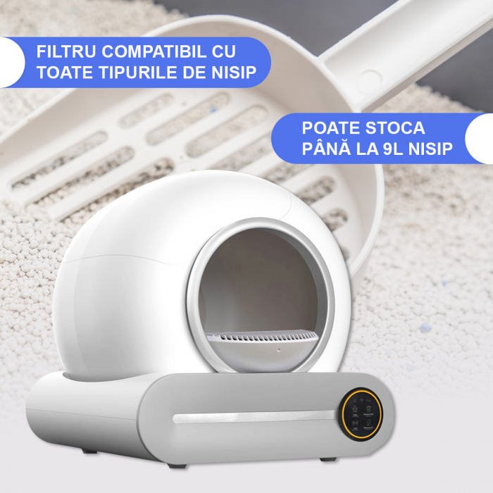 Litiera Inteligenta Premium SUPER TRENDS®, Pentru Pisici, Sistem Auto Curatare, Sterilizare Automata UV, Senzori Ambientali Deep-Clean, 9L, Alba [6]