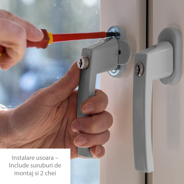 Maner Fereastra cu Cheie SUPER TRENDS®, Alb, Universal, Antiefractie, Siguranta Pentru Copii, 2 Chei + Suruburi Incluse [4]