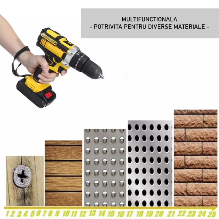 Masina de Gaurit si Insurubat cu Acumulator SUPER TRENDS, 2 Acumulatori Li-Ion, Incarcator, Valiza Transport, Galben-Negru [11]
