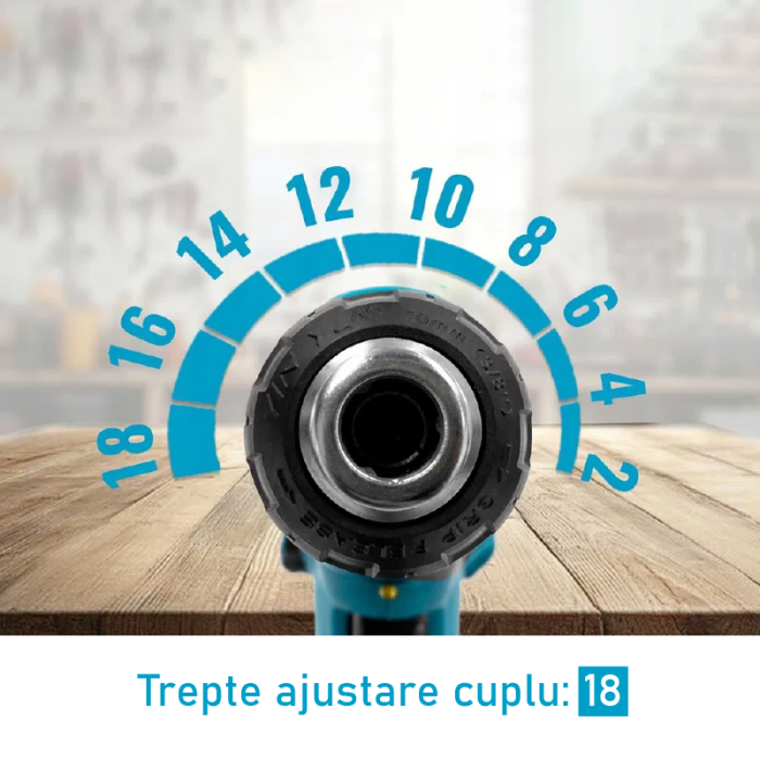 Masina de Gaurit si Insurubat SUPER TRENDS®, 2 Acumulatori Li-Ion 24 V, Set 34 Accesorii, Valiza Transport, Mandrina Automata, Albastru, Negru [3]