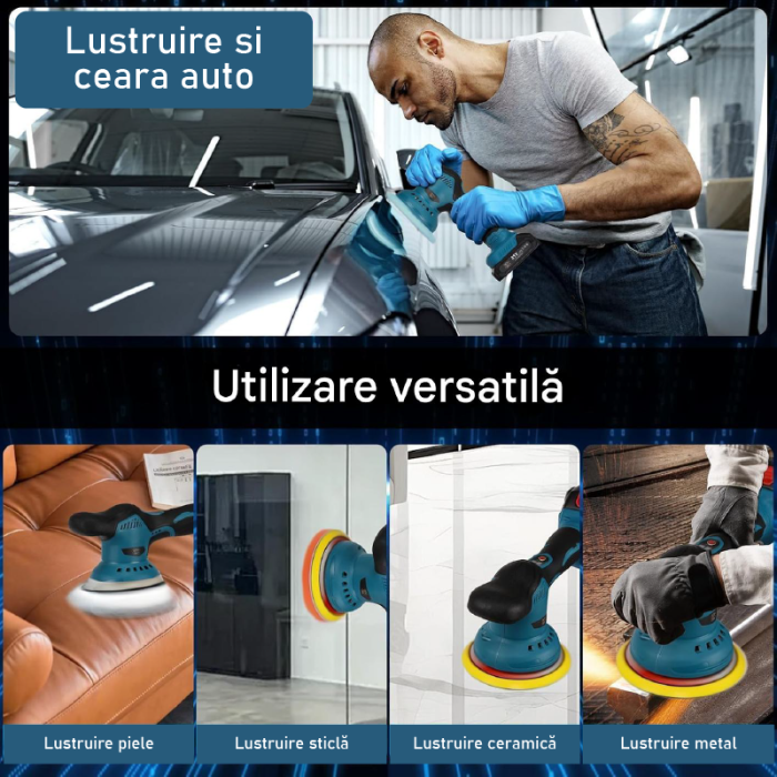 Masina de Polisat Auto cu Accesorii SUPER TRENDS®, 2 Acumulatori 12V, 8 Viteze, 5500 RPM, 4 Bureti, Albastru-Negru [8]