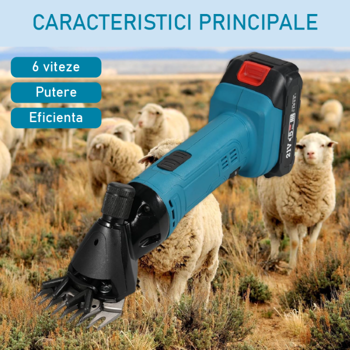 Masina de Tuns Oi Electrica SUPER TRENDS® Profesionala, 6 Viteze, 2 Acumulatori de 48V, Utila si Pentru Alte Animale, Geanta Transport, Albastru, Negru [6]