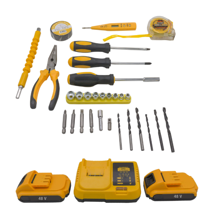 Masina Electrica de Gaurit si Insurubat Fara Fir SUPER TRENDS®, 30 Accesorii Incluse, Reglare Cuplu, 2 Acumulatori 48 V, Galben-Negru [4]