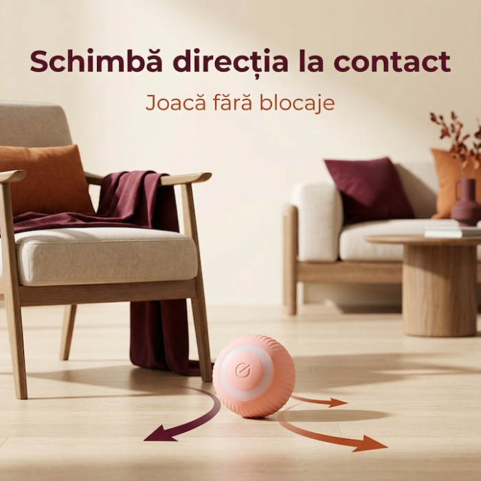 Minge interactiva pentru pisici, cu incarcare USB, 2 moduri, din silicon, dimensiune mica, roz [6]