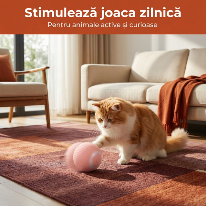 Minge interactiva pentru pisici, cu incarcare USB, 2 moduri, din silicon, dimensiune mica, roz [7]