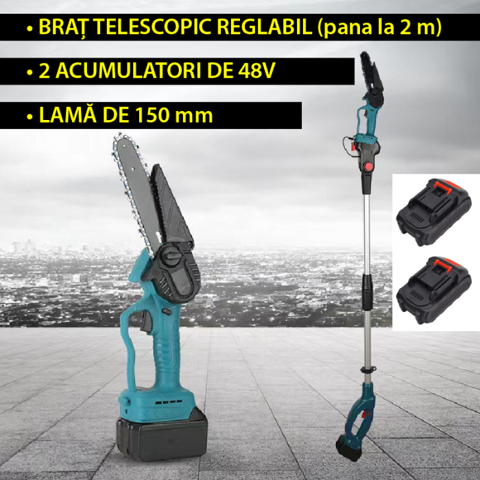 Mini Drujba 150 mm Profesionala SUPER TRENDS® cu Brat Telescopic (1.3-1.6 m), 48V, 2 Acumulatori, Unghi Reglabil de Taiere [4]