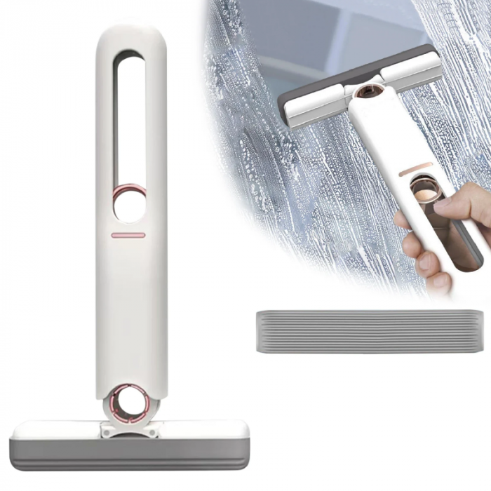 Mini Mop Portabil Premium SUPER TRENDS®, Pentru Diferite Suprafete si Geamuri, Sistem Autostoarcere, Spalare Umeda si Uscata, Alb [2]
