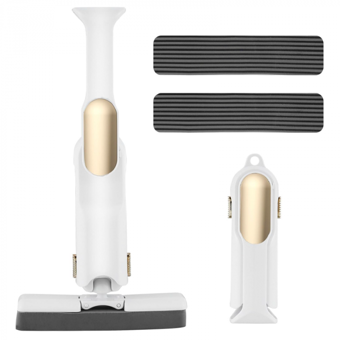 Mini Mop Portabil si Pliabil cu Stoarcere Automata Premium SUPER TRENDS®, Spalare Umeda si Uscata, Burete de Inalta Calitate, Potrivit Pentru Geamuri, Blaturi, Bucatarii, Bai, 2 Bureti Inclusi, Alb-Au [6]