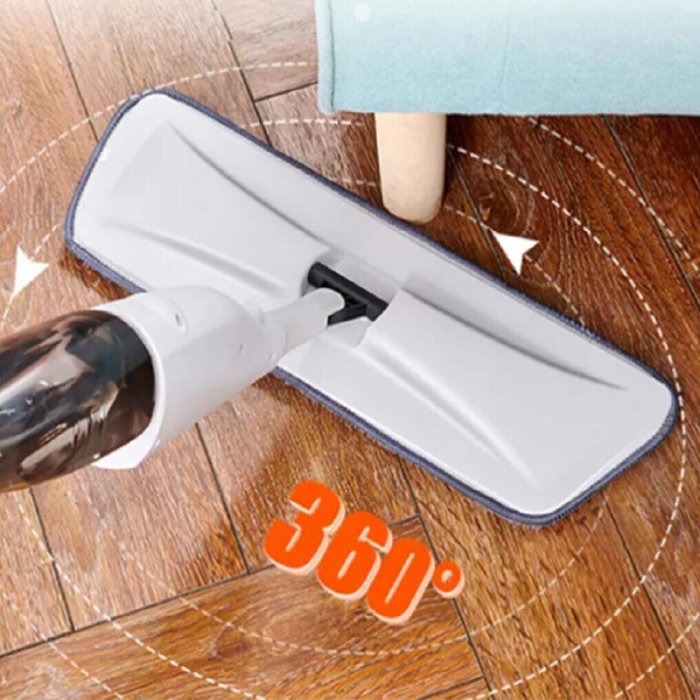Mop Plat Spray Pentru Podea cu Pulverizator de Apa SUPER TRENDS®, Cap Rotativ, Maner lung 1.25 m, Alb + 3 REZERVE CADOU [6]