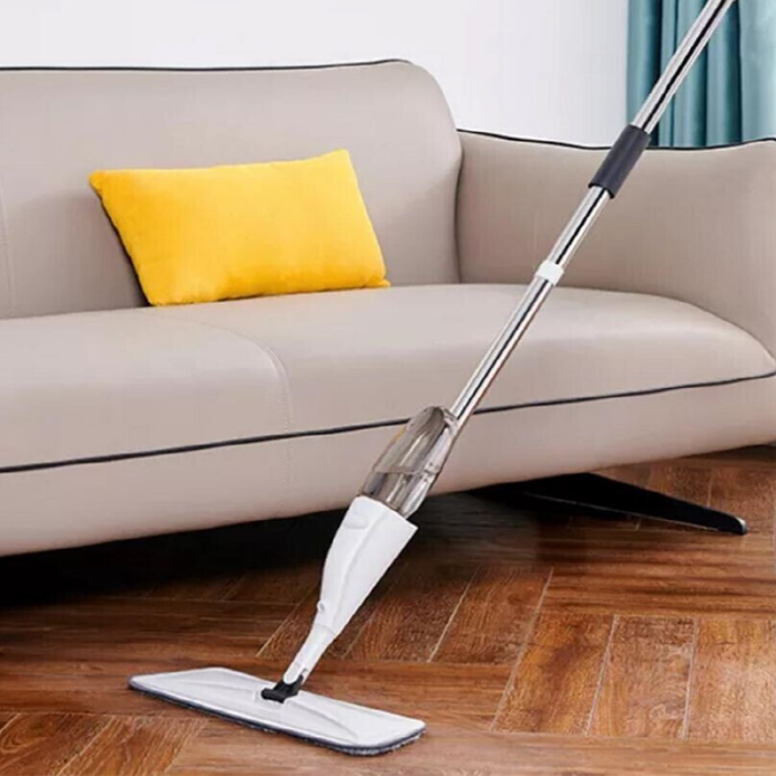 Mop Plat Spray Pentru Podea cu Pulverizator de Apa SUPER TRENDS®, Cap Rotativ, Maner lung 1.25 m, Alb + 3 REZERVE CADOU [4]