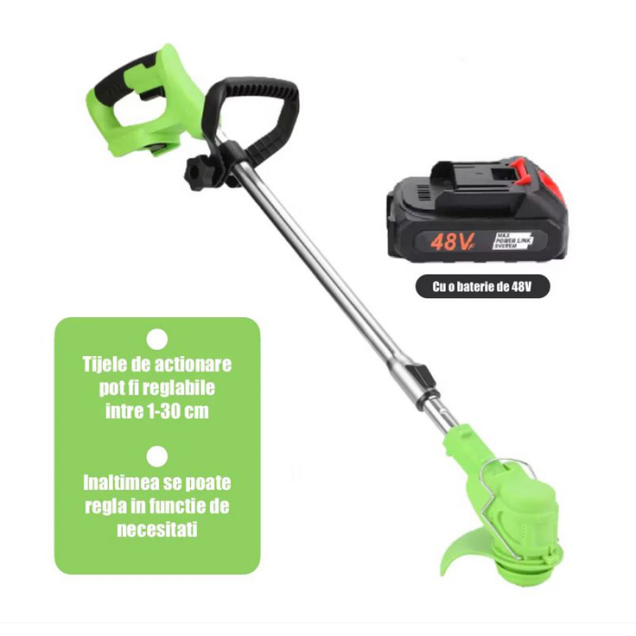 Motocoasa Electrica Profesionala SUPER TRENDS®, 1500W cu 2 Acumulatori 48V, Roti Detasabile si 3 Unghiuri de Taiere, Design Rezistent din ABS si Metal, Verde [2]