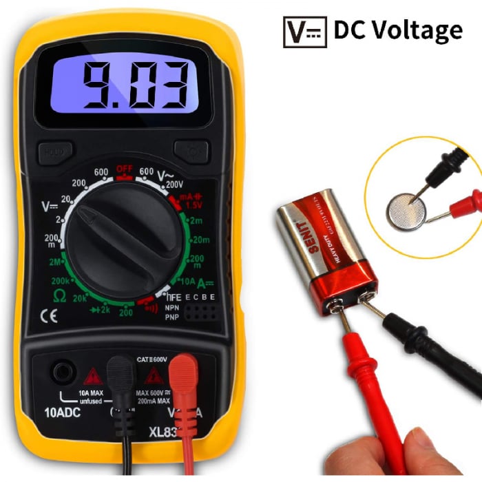 Multimetru Digital Portabil Profesional SUPER TRENDS®, Afisaj LCD, Voltmetru AC/DC Pentru Masurarea Tensiunii, Curentului, Rezistentei, Testarii Continuitatii si Sondelor, Galben-Negru [5]