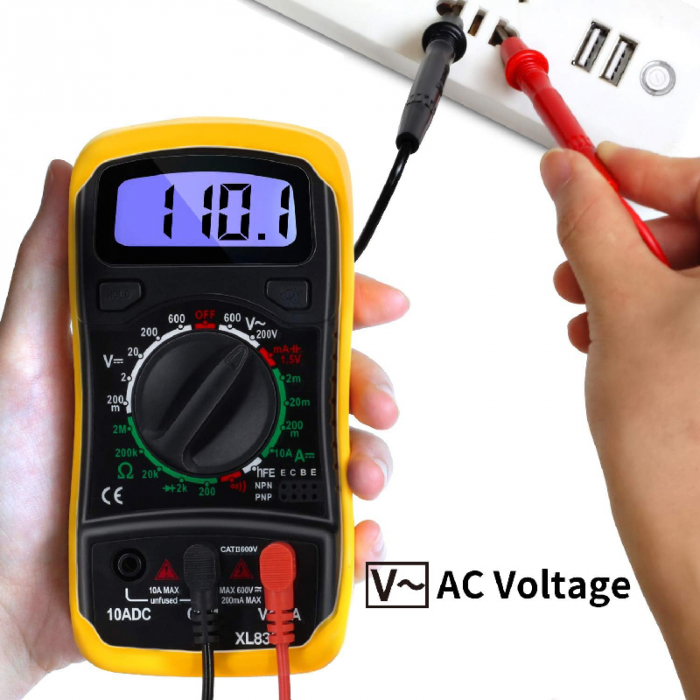 Multimetru Digital Portabil Profesional SUPER TRENDS®, Afisaj LCD, Voltmetru AC/DC Pentru Masurarea Tensiunii, Curentului, Rezistentei, Testarii Continuitatii si Sondelor, Galben-Negru [4]