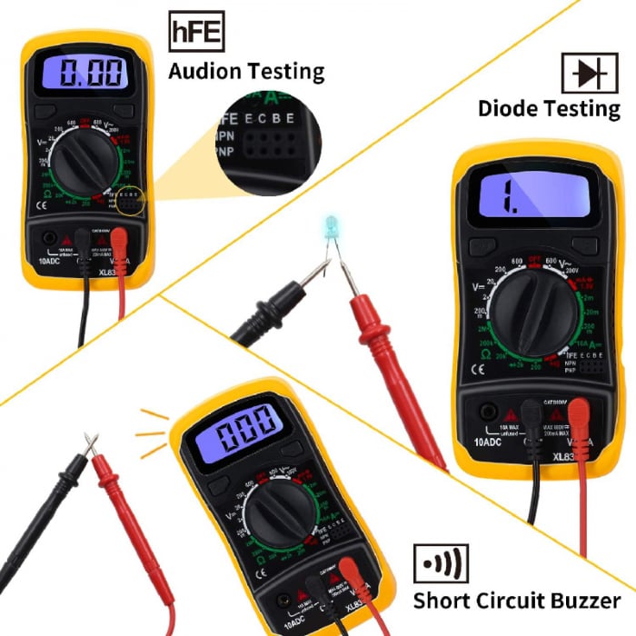 Multimetru Digital Portabil Profesional SUPER TRENDS®, Afisaj LCD, Voltmetru AC/DC Pentru Masurarea Tensiunii, Curentului, Rezistentei, Testarii Continuitatii si Sondelor, Galben-Negru [7]