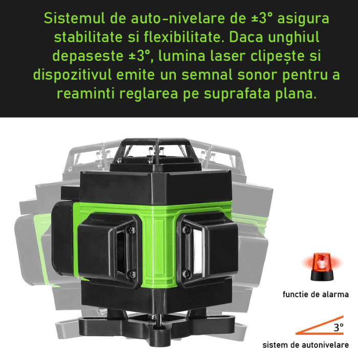 Nivela Laser 4D SUPER TRENDS®, 16 Linii, Auto-Nivelare, Portabila, Trepied, 2 Acumulatori, Negru-Verde [5]