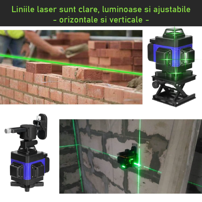 Nivela Laser 4D SUPER TRENDS®, 16 Linii, Auto-Nivelare, Portabila, Trepied, 2 Acumulatori, Negru-Verde [7]
