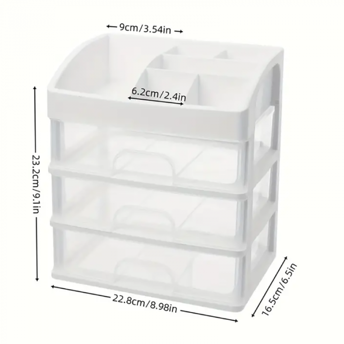 Organizator de Produse Cosmetice Premium SUPER TRENDS®, 27x23x17 cm, Plastic ABS, 3 Sertare, Transparent [2]