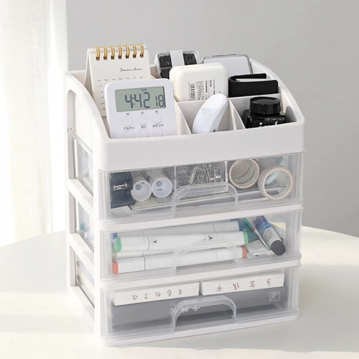 Organizator de Produse Cosmetice Premium SUPER TRENDS®, 27x23x17 cm, Plastic ABS, 3 Sertare, Transparent [7]