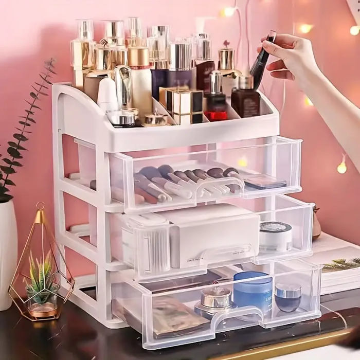 Organizator de Produse Cosmetice Premium SUPER TRENDS®, 27x23x17 cm, Plastic ABS, 3 Sertare, Transparent [5]