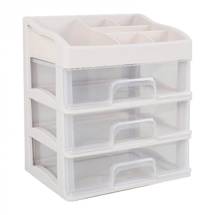 Organizator de Produse Cosmetice Premium SUPER TRENDS®, 27x23x17 cm, Plastic ABS, 3 Sertare, Transparent [1]