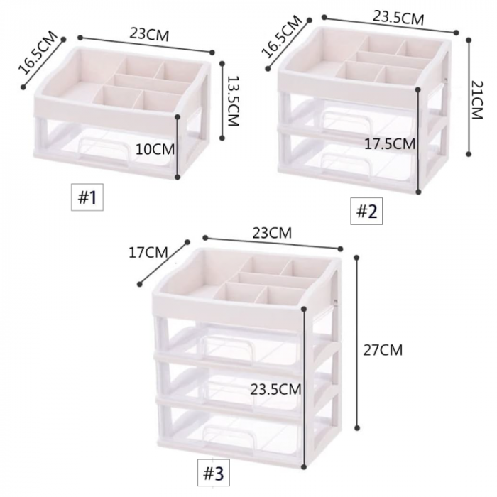 Organizator de Produse Cosmetice Premium SUPER TRENDS®, 27x23x17 cm, Plastic ABS, 3 Sertare, Transparent [4]