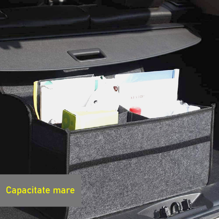 Organizator Portbagaj Auto SUPER TRENDS®, Geanta de Depozitare Pliabila Din Fetru, Gri, 50 x 17 x 24 cm [3]