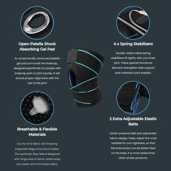 Orteza Genunchi Super Trends® Flexibila Cu Suport Patelara, Orteza De Genunchi Mobila Reglabila, Orteza Mobila Genunchi Cu Bretele De Compresie, Orteza Genunchi Pentru Sustinere Si Recuperare, Orteza Patelara Negru Albastru, Marime Universala [12]