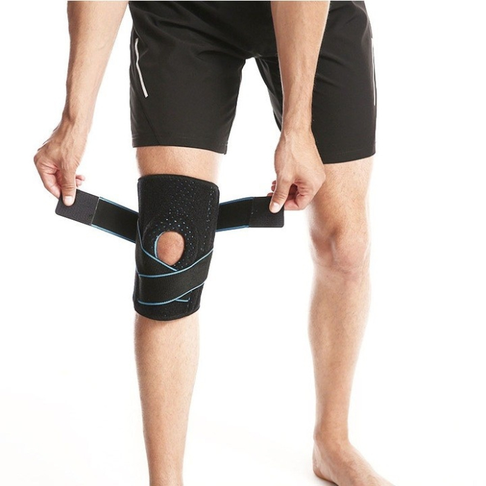 Orteza Genunchi Super Trends® Flexibila Cu Suport Patelara, Orteza De Genunchi Mobila Reglabila, Orteza Mobila Genunchi Cu Bretele De Compresie, Orteza Genunchi Pentru Sustinere Si Recuperare, Orteza Patelara Negru Albastru, Marime Universala [13]