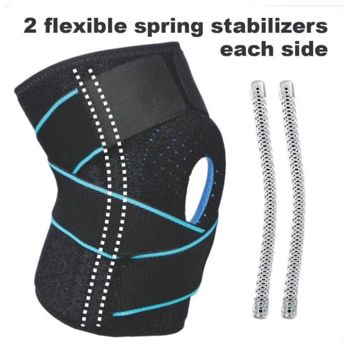 Orteza Genunchi Super Trends® Flexibila Cu Suport Patelara, Orteza De Genunchi Mobila Reglabila, Orteza Mobila Genunchi Cu Bretele De Compresie, Orteza Genunchi Pentru Sustinere Si Recuperare, Orteza Patelara Negru Albastru, Marime Universala [6]