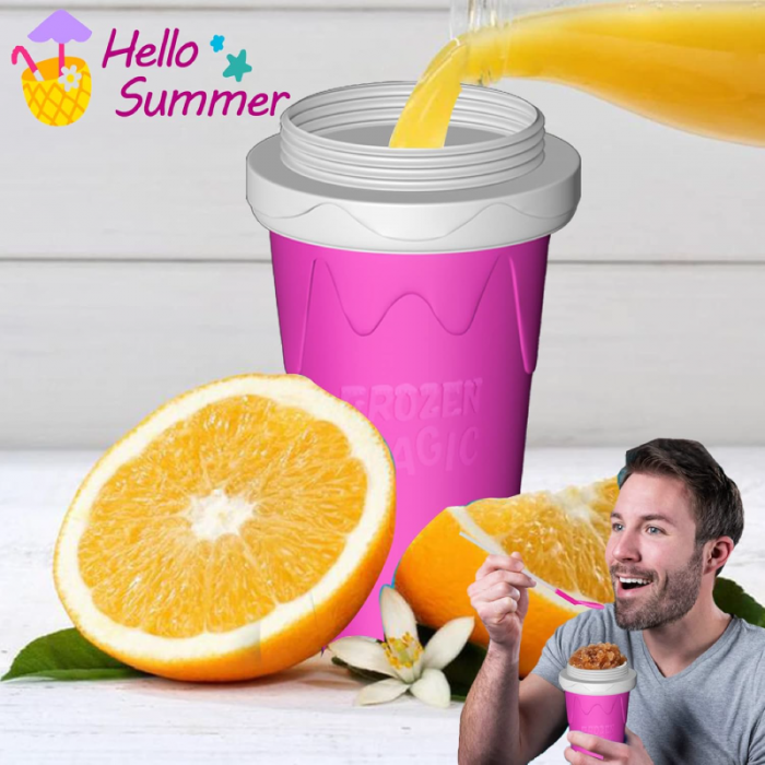Pahar Magic pentru Slush Premium SUPER TRENDS® 2-in-1 cu Lingura Pai Reutilizabila, 250ml, cu Tehnologie de Inghetare Rapida, Pereti Dubli, Material Silicon Alimentar, Roz [7]