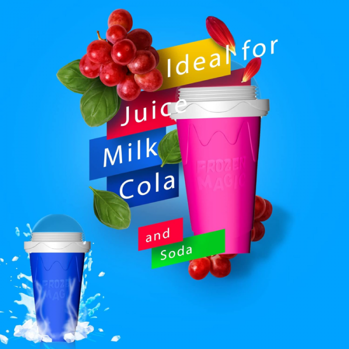 Pahar Magic pentru Slush Premium SUPER TRENDS® 2-in-1 cu Lingura Pai Reutilizabila, 250ml, cu Tehnologie de Inghetare Rapida, Pereti Dubli, Material Silicon Alimentar, Roz [8]