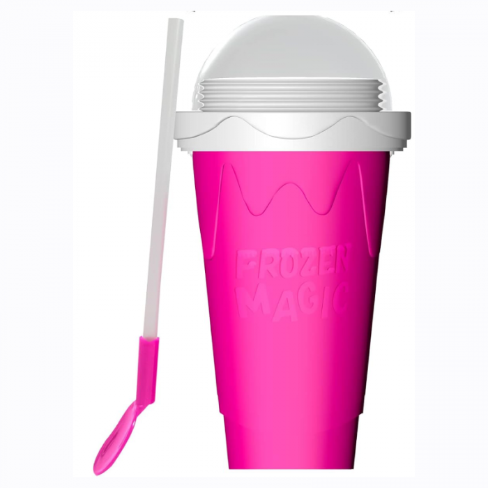 Pahar Magic pentru Slush Premium SUPER TRENDS® 2-in-1 cu Lingura Pai Reutilizabila, 250ml, cu Tehnologie de Inghetare Rapida, Pereti Dubli, Material Silicon Alimentar, Roz [1]
