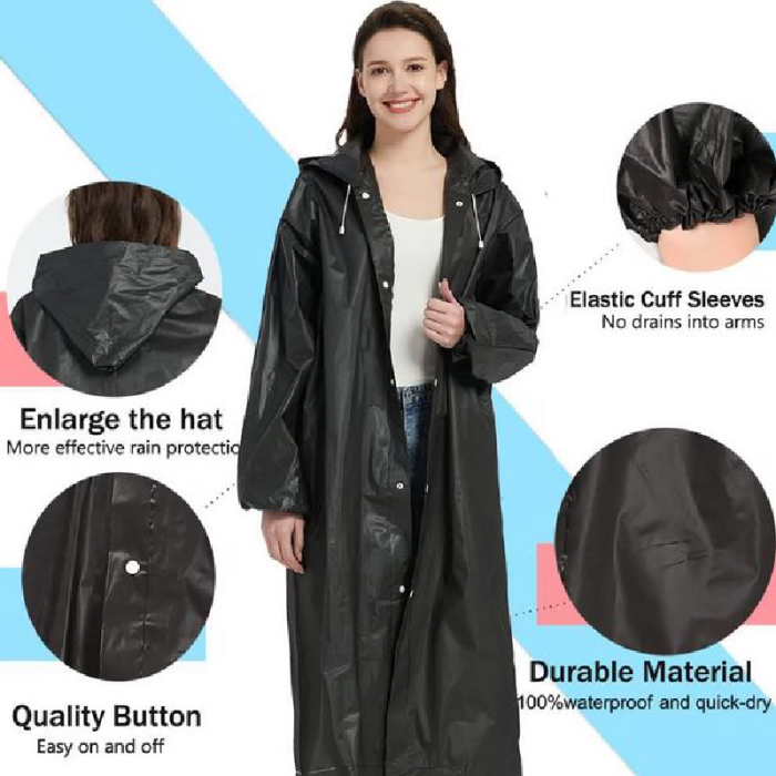 Pelerina de Ploaie Impermeabila cu Gluga Fixa SUPER TRENDS®, Marime Universala, Neagra [9]