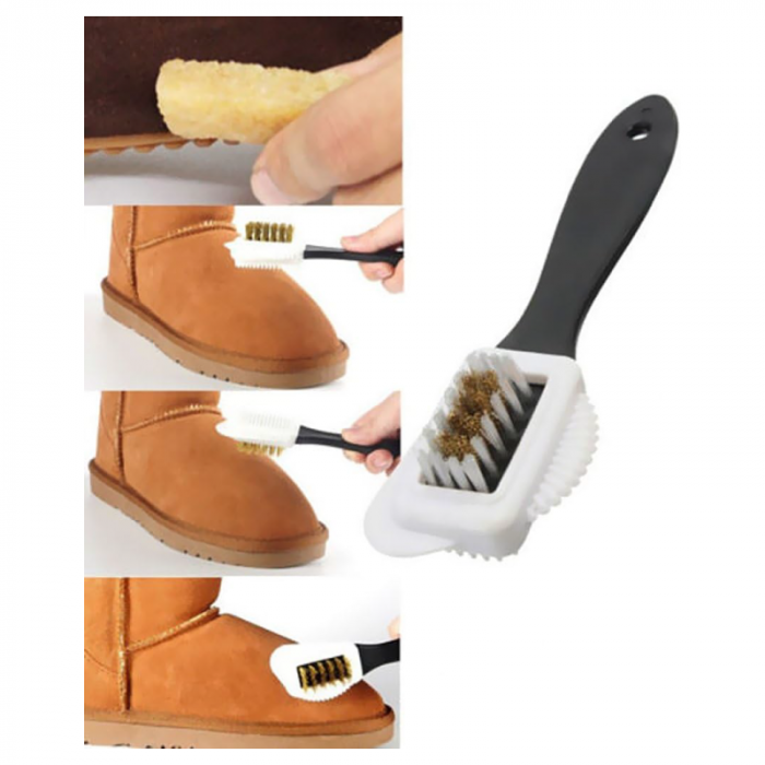 Perie curatare incaltaminte din piele intoarsa 3 in 1, Premium SUPER TRENDS®, Plastic, 15, 5 x 4, 5 x 2, 8 cm, Negru-Alb [5]