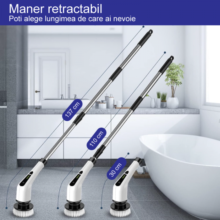 Perie de Curatat Electrica Rotativa 9 in 1 Premium SUPER TRENDS®, Fara Fir, Brat Reglabil, Capete de Perie Inlocuibile Pentru Dus, Baie, Bucatarie, Podea + 5 BURETI MAGICI CADOU [4]