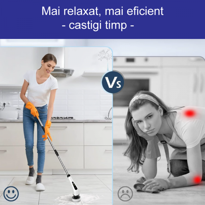 Perie de Curatat Electrica Rotativa 9 in 1 Premium SUPER TRENDS®, Fara Fir, Brat Reglabil, Capete de Perie Inlocuibile Pentru Dus, Baie, Bucatarie, Podea + 5 BURETI MAGICI CADOU [6]