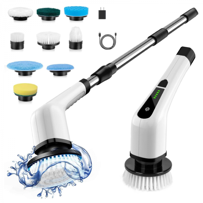 Perie de Curatat Electrica Rotativa 9 in 1 Premium SUPER TRENDS®, Fara Fir, Brat Reglabil, Capete de Perie Inlocuibile Pentru Dus, Baie, Bucatarie, Podea + 5 BURETI MAGICI CADOU [3]